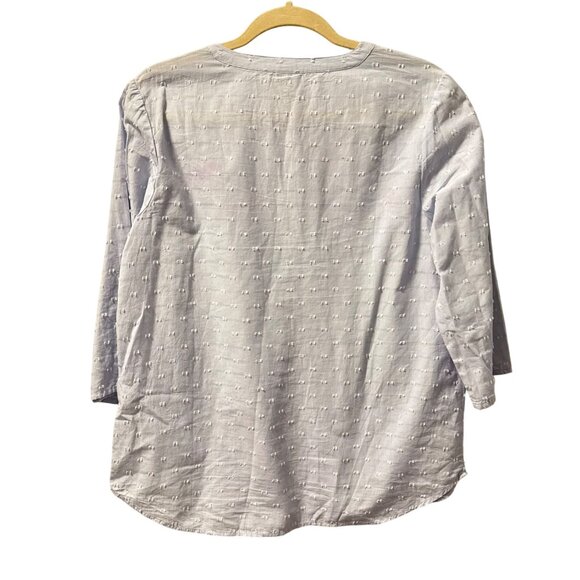 Chicos Size M Light Blue Cotton Textured 3/4 Sleeve Blouse - Picture 9 of 12